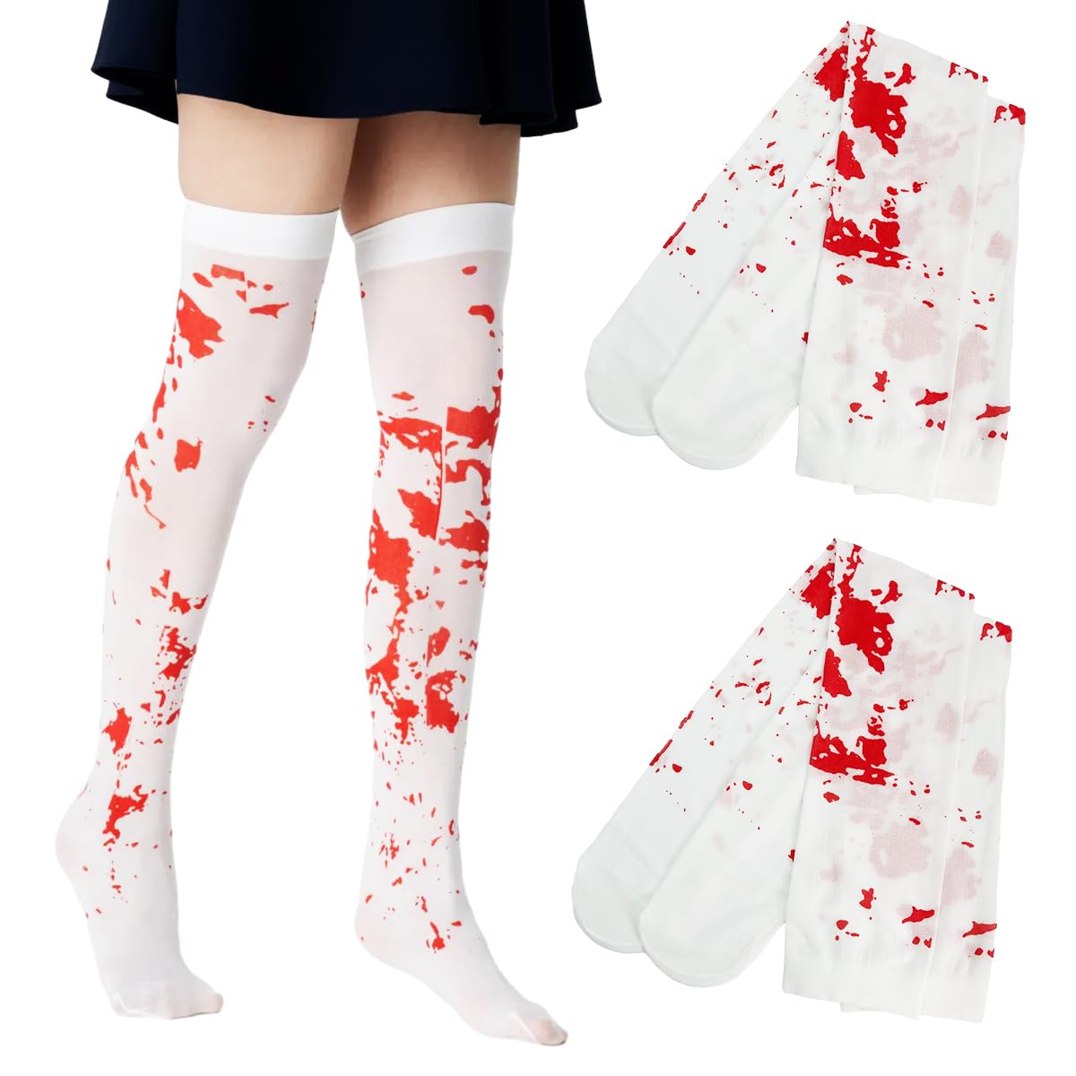 PALAY 2 Pairs Halloween Stockings Blood Stained Thigh High Socks Zombie Decoration Halloween Costume for Girls Women Cosplay Party Vivid Horror Pranks Socks PALAY 2 Pairs Halloween Stockings Blood Stained Thigh High Socks Zombie Decoration Halloween Costume for Girls Women Cosplay Party Vivid Horror Pranks Socks
